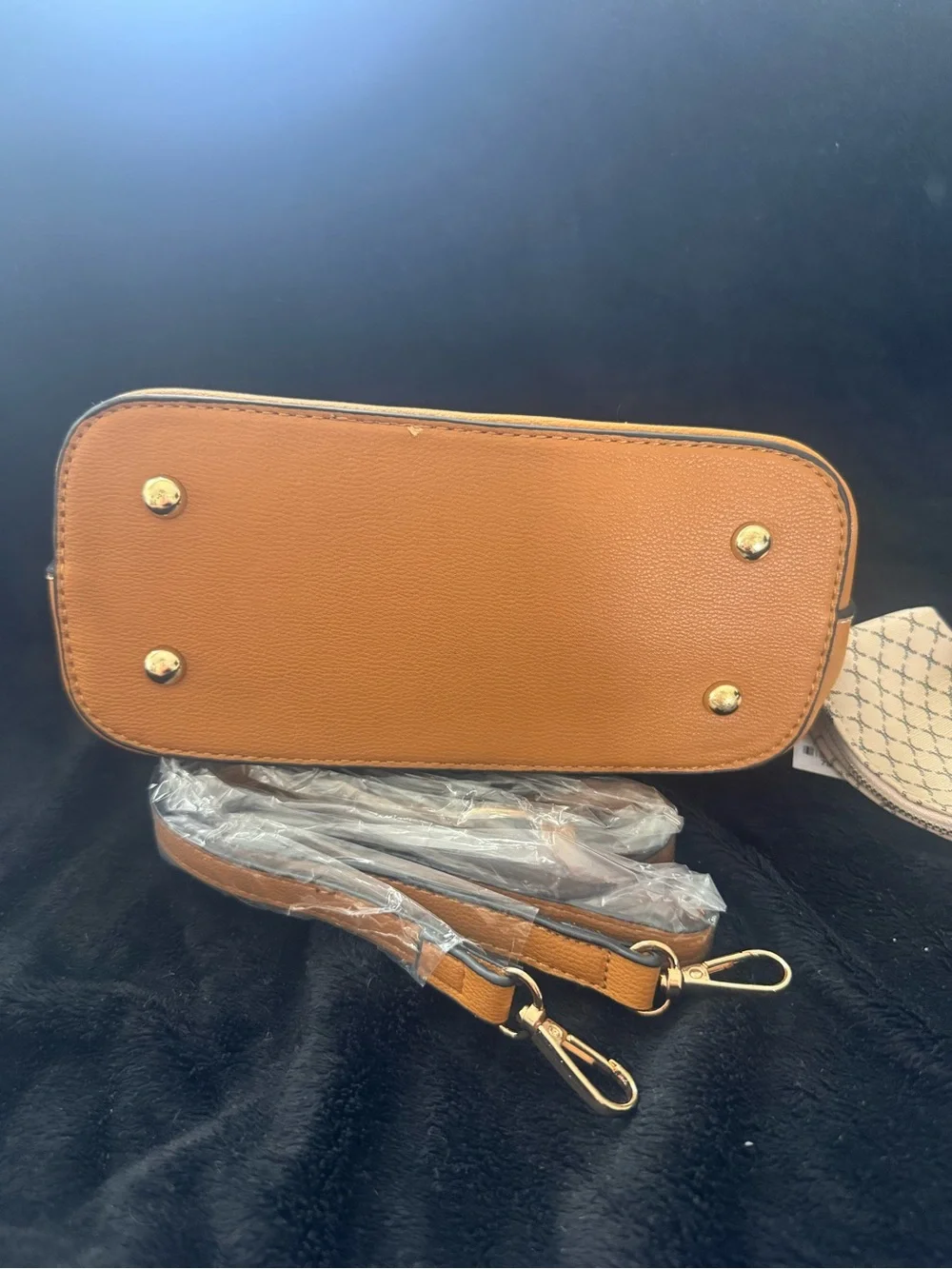 Women's Tan & Cream Crossbody Bag with Patterned Print vegan leather